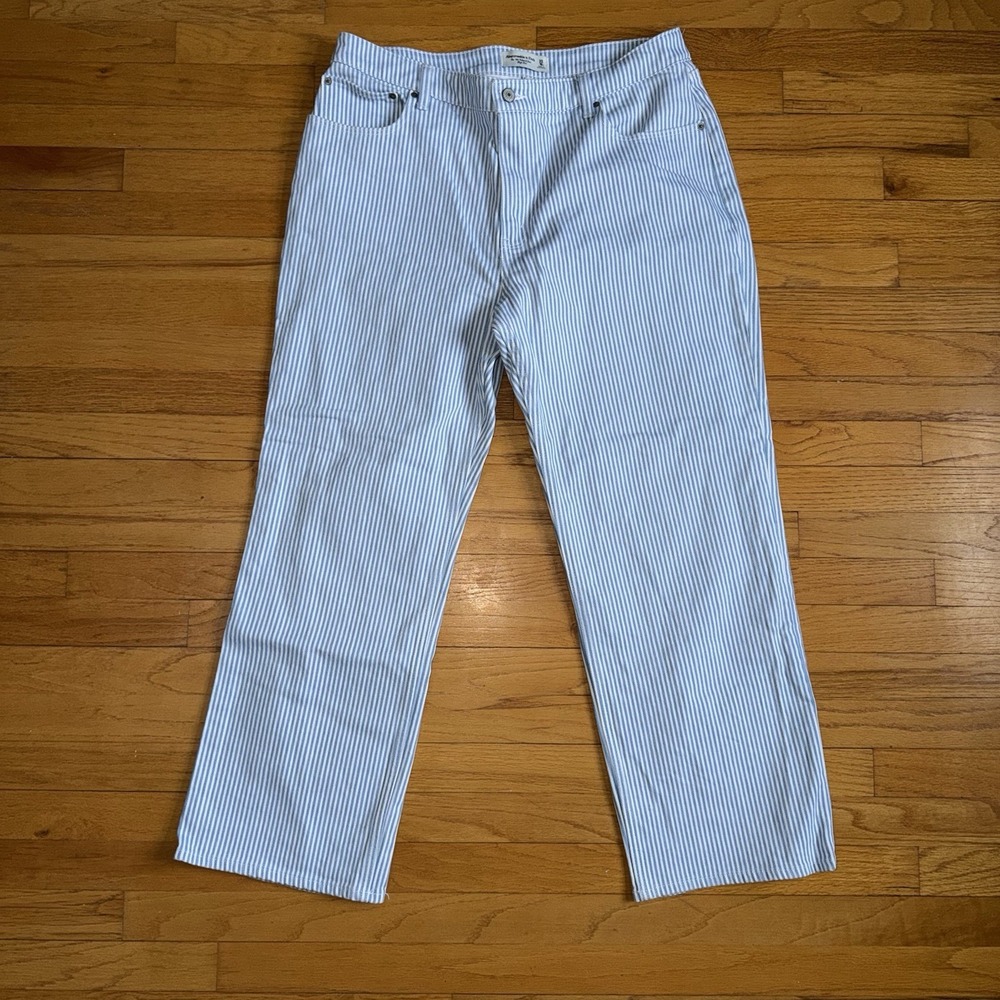 Abercrombie & Fitch 90s High Rise Curve Love Relaxed Jean 16 S Blue White Stripe